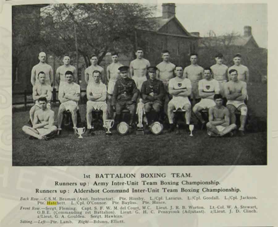 1st Battalion Middlesex Boxing Team May 1926 including Percy John Hatchett, lost in the sinking of the Lisbon Maru.