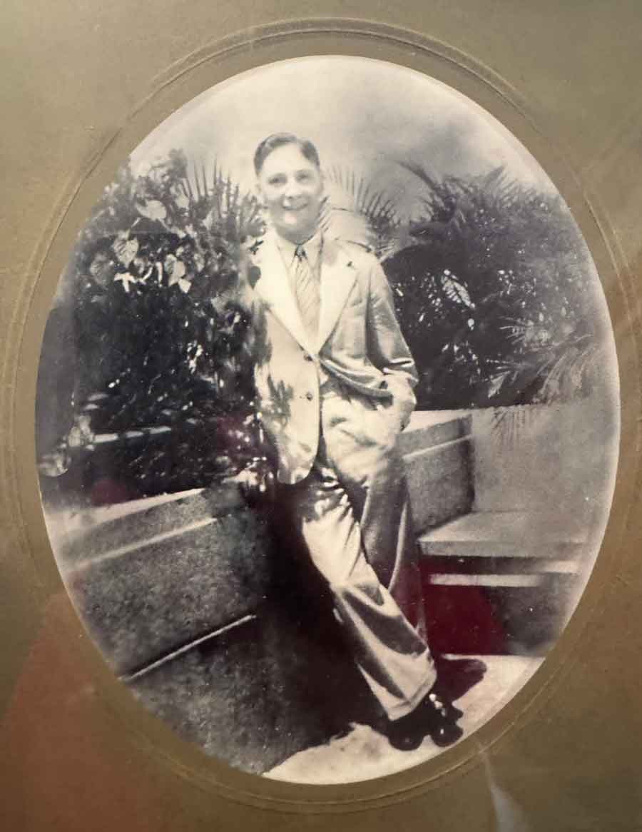 Norman Lester in a suit he had made in Hong Kong circa 1939. Norman survived the sinking of the Lisbon Maru