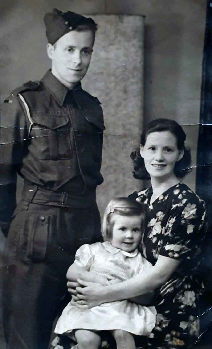 Harvey Pressley with his wife Lilian (née Knowles) and daughter June. Harvey Pressley was lost in the sinking of the Lisbon Maru.