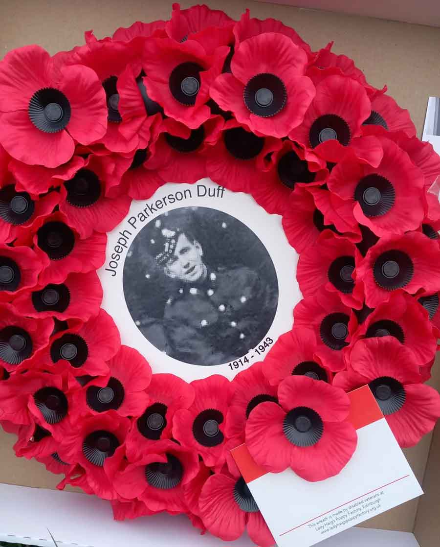 Wreath commemorating Joseph Parkinson Duff before being taken to Zhoushan in May 2026 by Josephine Olsson great niece of Joseph Parkinson Duff