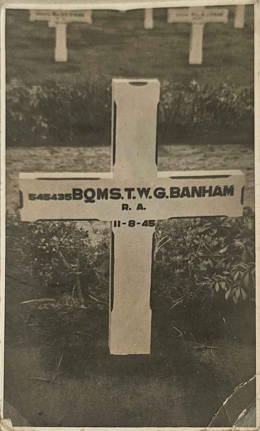 Grave of Thomas William George Banham survivor of the sinking of the Lisbon Maru but who died just days before the surrender of the Japanese