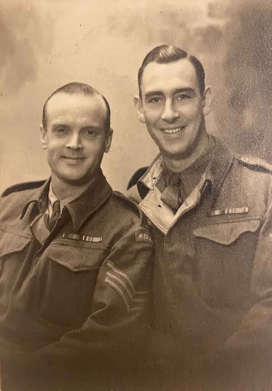 Avery White's friends Graham Ruck (left) and Alfred Bright (right) who were also in the Middlesex and survived the sinking of the Lisbon Maru. On the back was written Just to remind you of your two Tomadashis