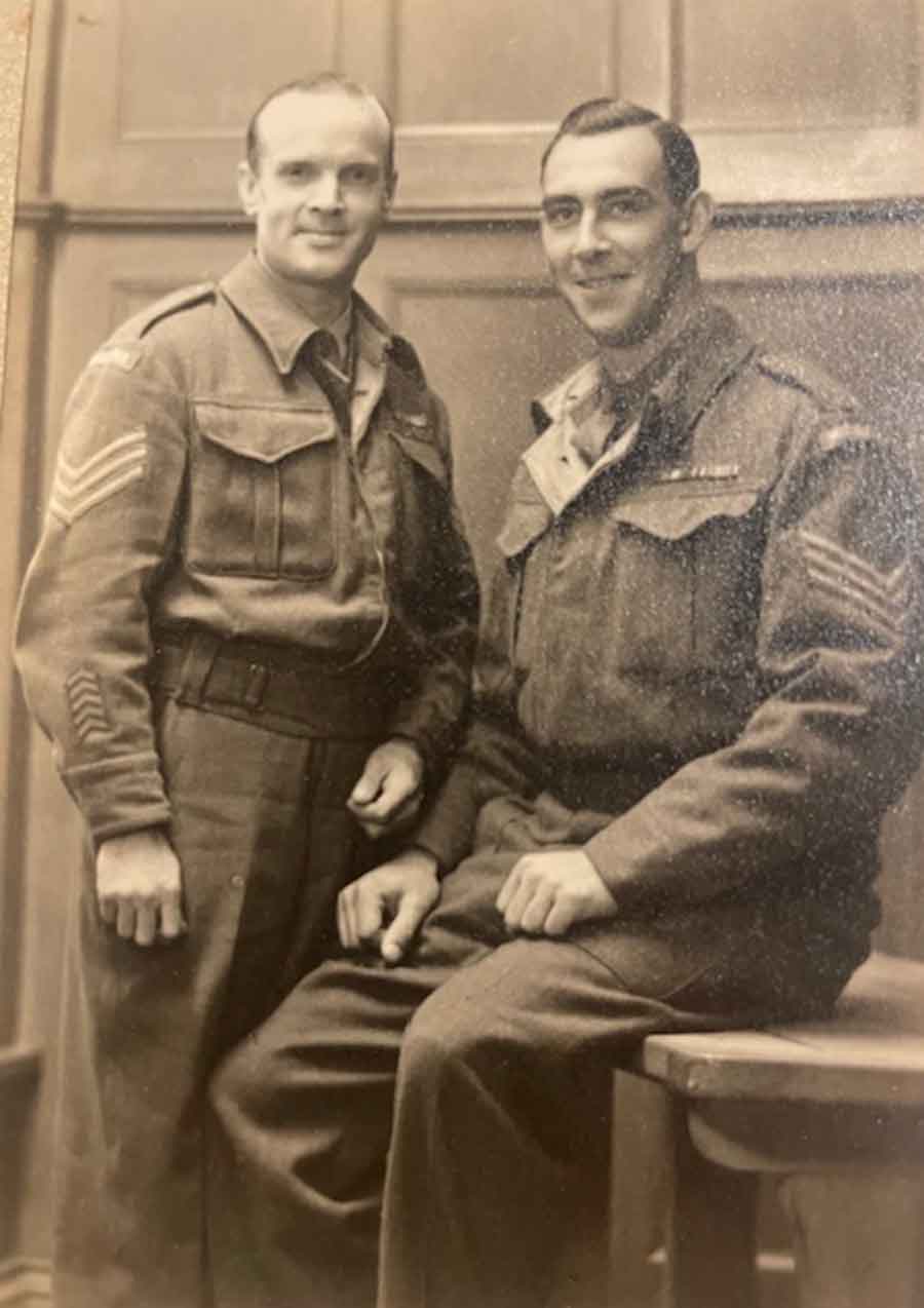 Avery White's friends Graham Ruck (left) and Alfred Bright (right) who were also in the Middlesex and survived the sinking of the Lisbon Maru. On the back was written Just to remind you of your two Tomadashis