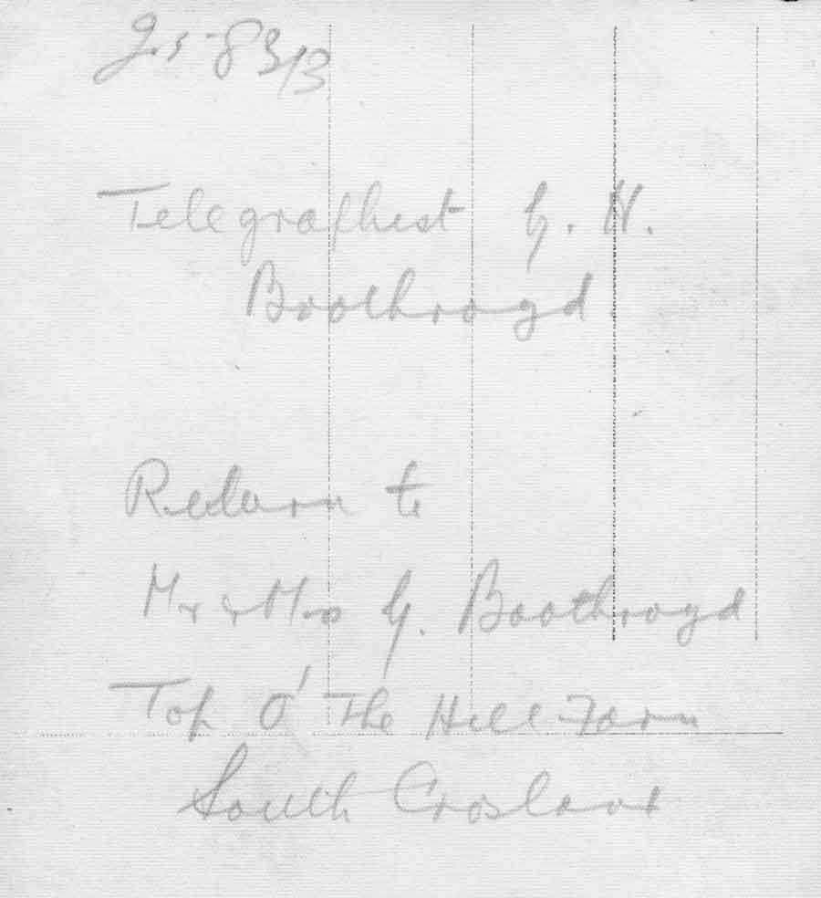 Reverse of the main image of George Herbert Boothroyd who was lost in the sinking of the Lisbon Maru. 